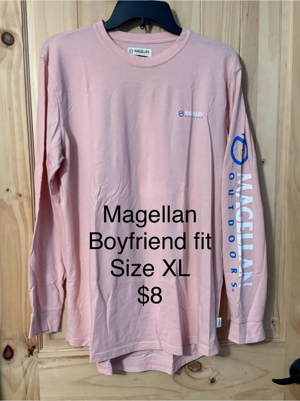 Magellan Outdoors Light Pink Long-Sleeve Tee with Blue Sleeve Logo